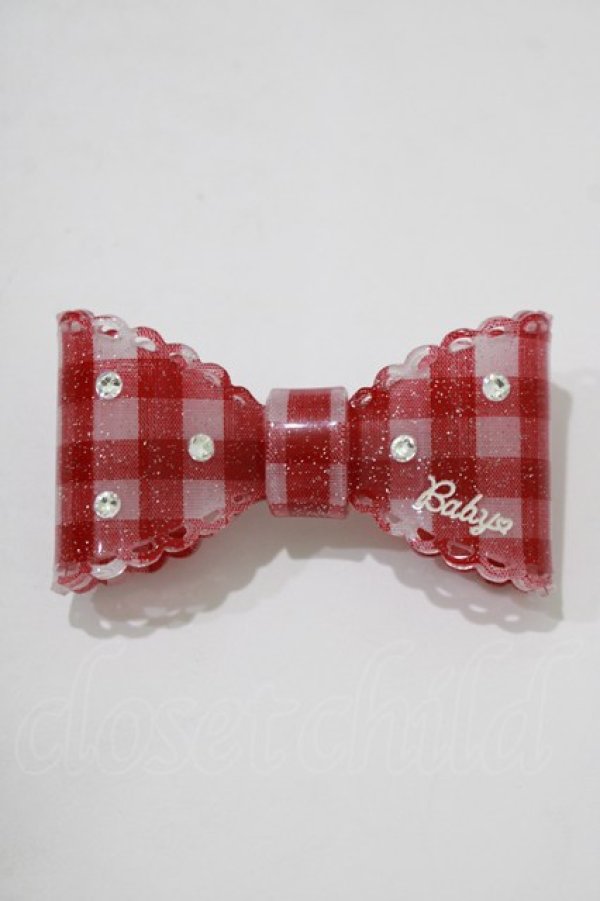 画像2: BABY,THE STARS SHINE BRIGHT / ギンガムリボンバレッタ  レッド H-25-12-21-076-BA-AC-NS-ZH (2)