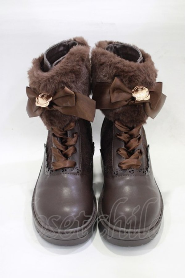 画像1: m petit by misako / ファー付きブーツ M/23cm〜23.5cm ブラウン H-25-12-21-013-LO-SH-NS-ZH (1)