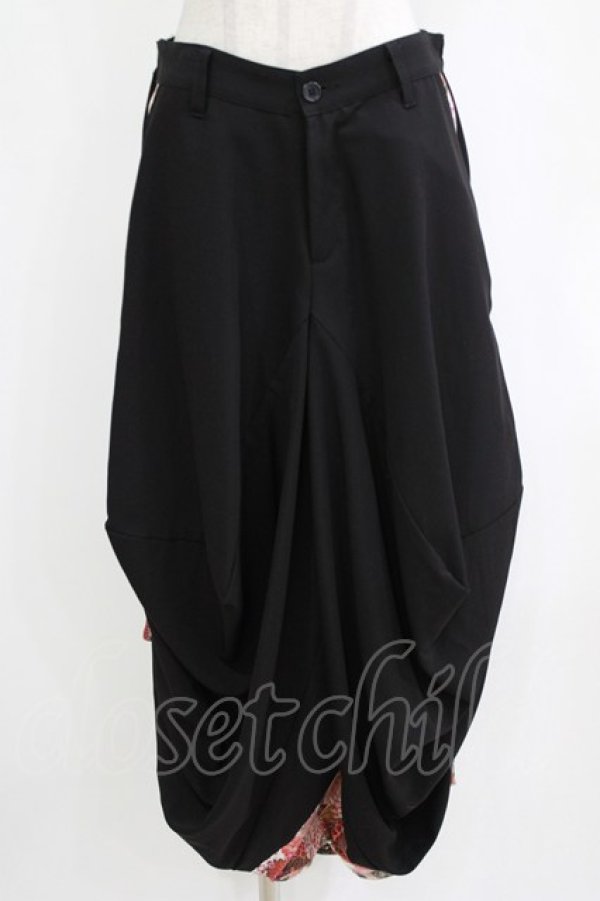 画像1: gouk / 和柄切替ギャザーパンツ  黒 H-25-12-22-024-GO-PA-KB-ZH (1)