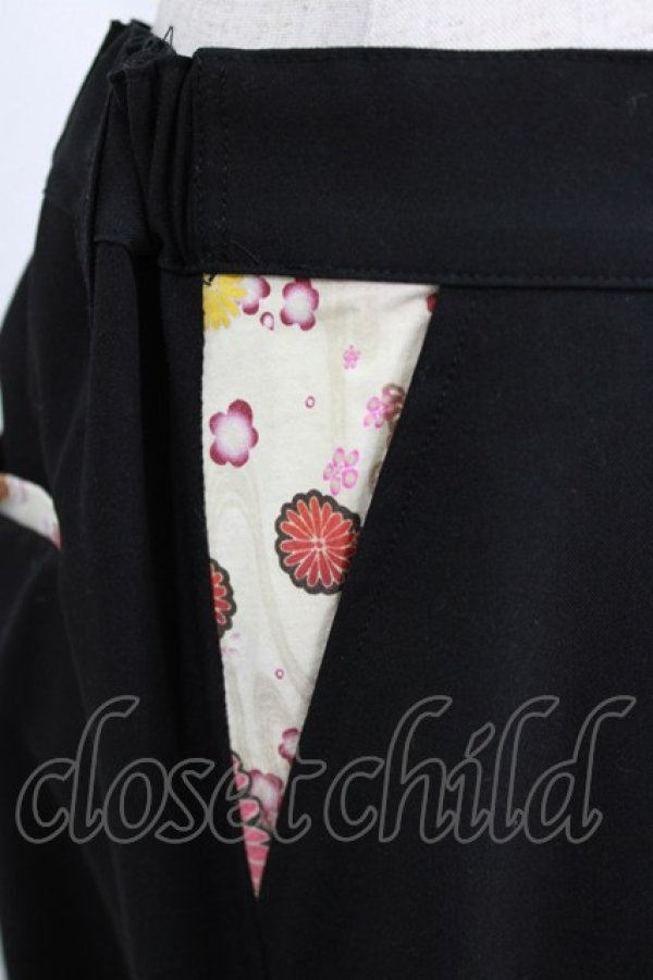 画像4: gouk / 和柄切替ギャザーパンツ  黒 H-25-12-22-024-GO-PA-KB-ZH (4)
