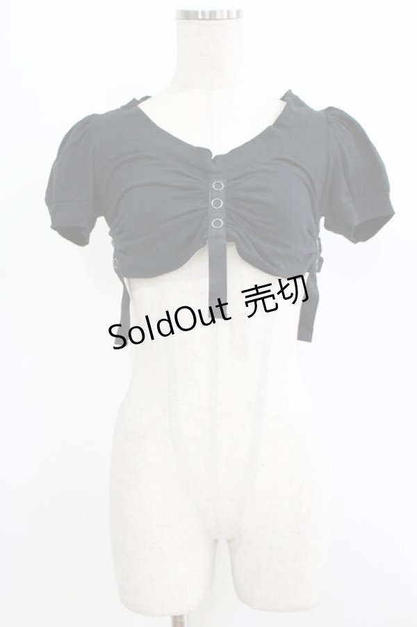 画像1: alice auaa / ギャザー＆リブショートカットソー  ブラック H-25-12-22-030-AA-TO-KB-ZH (1)