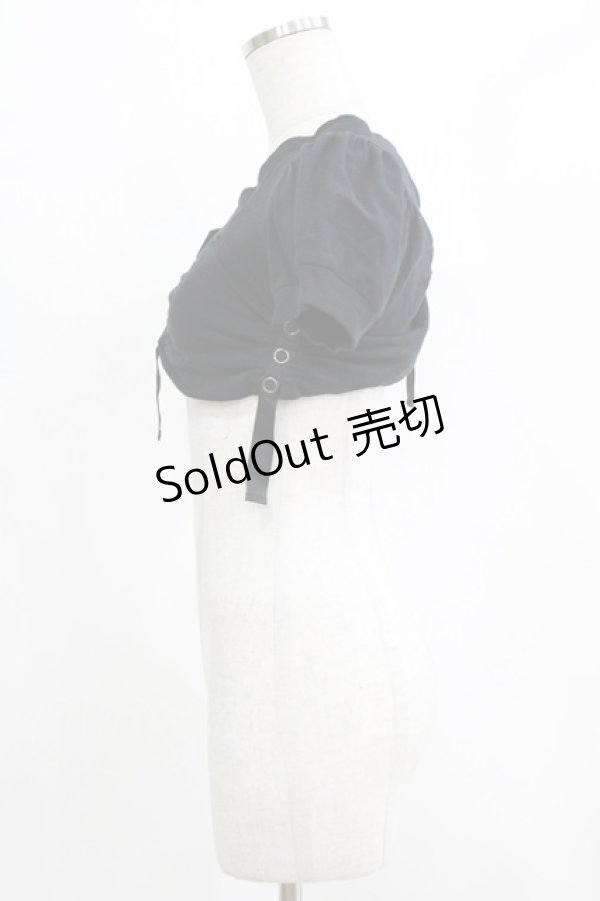 画像2: alice auaa / ギャザー＆リブショートカットソー  ブラック H-25-12-22-030-AA-TO-KB-ZH (2)