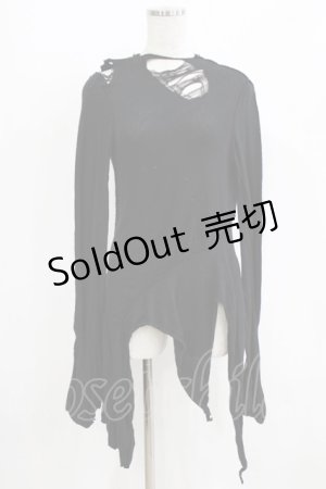 画像: alice auaa / コットンニットダメージカットソー  ブラック H-25-12-22-031-AA-TO-KB-ZH