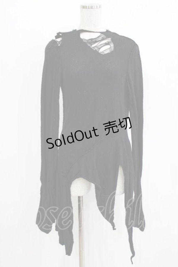 画像1: alice auaa / コットンニットダメージカットソー  ブラック H-25-12-22-031-AA-TO-KB-ZH (1)