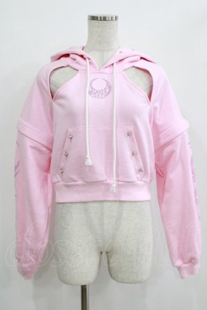 画像: KRY CLOTHING / 「LUNA」変形スタッズパーカー  ピンク×ピンクストーン H-25-12-22-034-EL-TO-KB-ZH