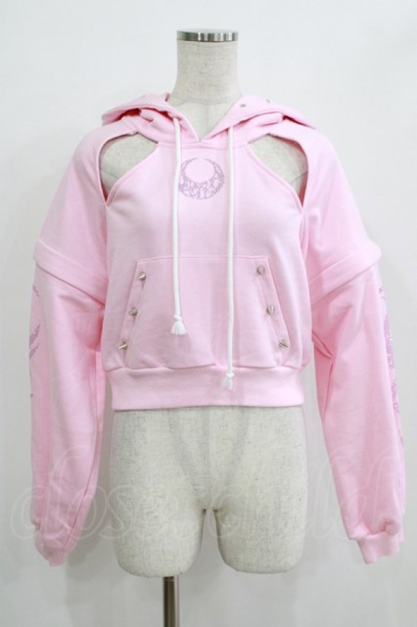 画像1: KRY CLOTHING / 「LUNA」変形スタッズパーカー  ピンク×ピンクストーン H-25-12-22-034-EL-TO-KB-ZH (1)