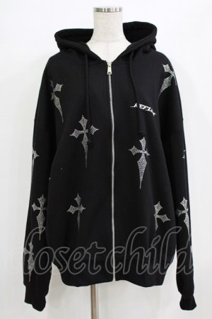 画像: REFLEM / クロス総柄ラインストーンZIPパーカー  ブラック H-25-12-22-035-PU-TO-KB-ZH