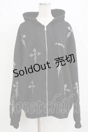 画像: REFLEM / クロス総柄ラインストーンZIPパーカー  ブラック H-25-12-22-035-PU-TO-KB-ZH