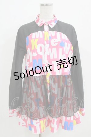 画像: MINT NeKO / チュール重ねチュニックシャツ  黒×ピンク H-25-12-22-039-HN-BL-KB-ZH
