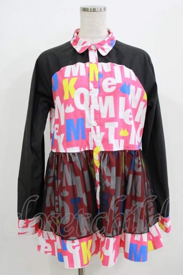 画像1: MINT NeKO / チュール重ねチュニックシャツ  黒×ピンク H-25-12-22-039-HN-BL-KB-ZH (1)