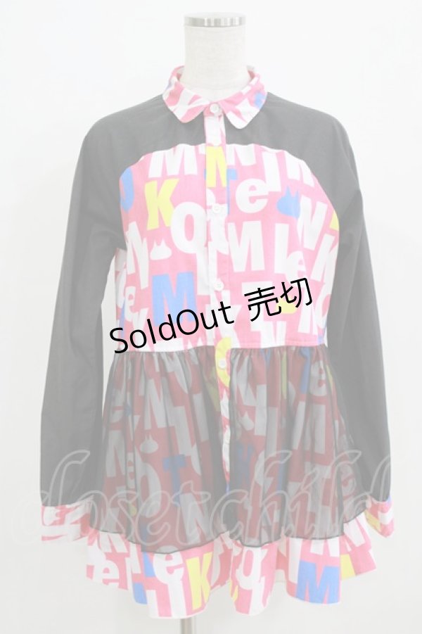 画像1: MINT NeKO / チュール重ねチュニックシャツ  黒×ピンク H-25-12-22-039-HN-BL-KB-ZH (1)