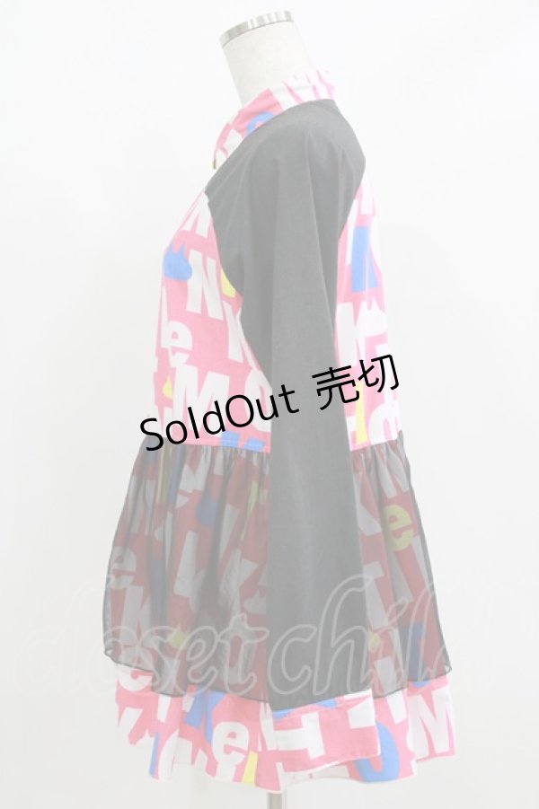 画像2: MINT NeKO / チュール重ねチュニックシャツ  黒×ピンク H-25-12-22-039-HN-BL-KB-ZH (2)