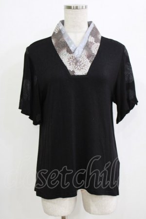 画像: gouk / 着物衿半袖カットソー  黒 H-25-12-22-047-GO-TO-KB-ZH