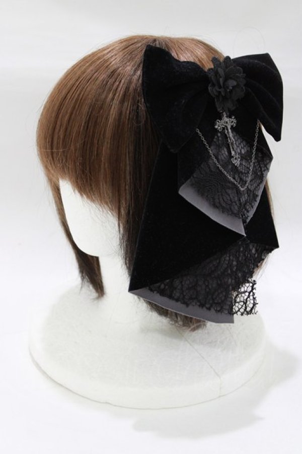 画像1: Chante / 十字架のゴシックリボンブローチ/ヘアクリップ  ブラック H-25-12-22-069-PU-AC-KB-ZH (1)