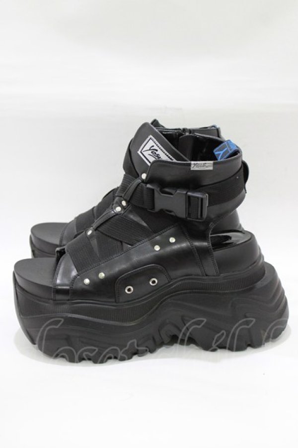 画像2: YOSUKE / 厚底ブーツサンダル L ブラック H-25-12-22-076-PU-SH-KB-ZH (2)