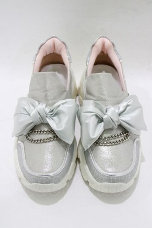 画像: YOSUKE / 厚底スニーカー L(約24〜24.5cm) リボン/シルバー H-25-12-22-077-PU-SH-KB-ZH