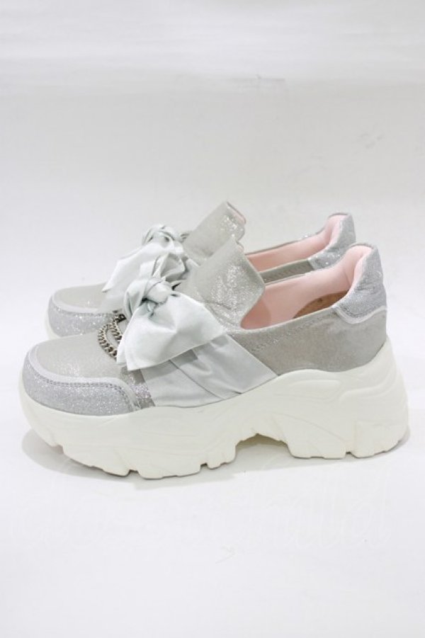 画像2: YOSUKE / 厚底スニーカー L(約24〜24.5cm) リボン/シルバー H-25-12-22-077-PU-SH-KB-ZH (2)
