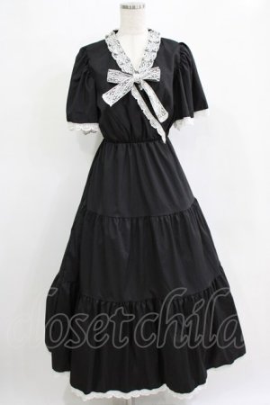 画像: MR corset / ティアードロングワンピース  ブラック×ホワイト H-25-12-22-007-PU-OP-KB-ZH