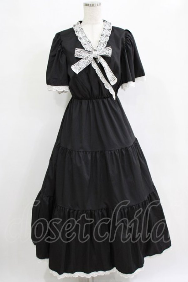 画像1: MR corset / ティアードロングワンピース  ブラック×ホワイト H-25-12-22-007-PU-OP-KB-ZH (1)