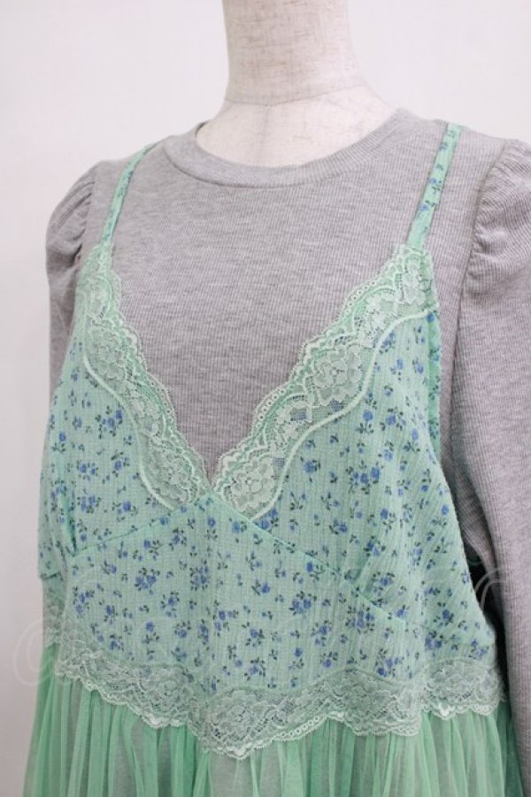 画像4: Candy Stripper / LINGERIE LAYERED DRESS  グレー×ミント H-25-12-22-021-PU-OP-KB-ZH (4)