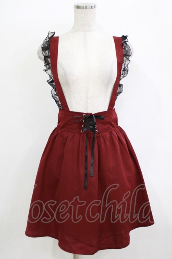 画像1: Ank Rouge / スピンドルサスペンダースカート M ワイン H-25-12-23-1028-CA-SK-NS-ZH (1)