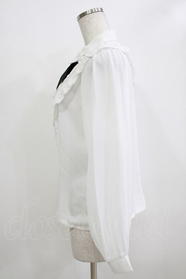 画像2: axes femme POETIQUE / リボンタイ付フリルブラウス M オフ H-25-12-23-1043-AX-BL-NS-ZH (2)