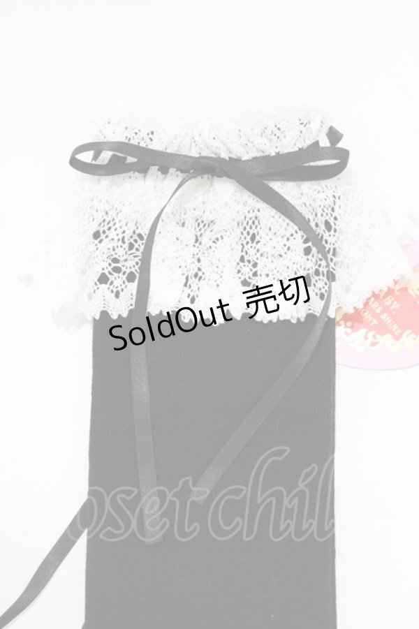 画像2: BABY,THE STARS SHINE BRIGHT / リボン通しレースオーバーニーソックス  ブラック H-25-12-23-1068-BA-ZA-NS-ZH (2)