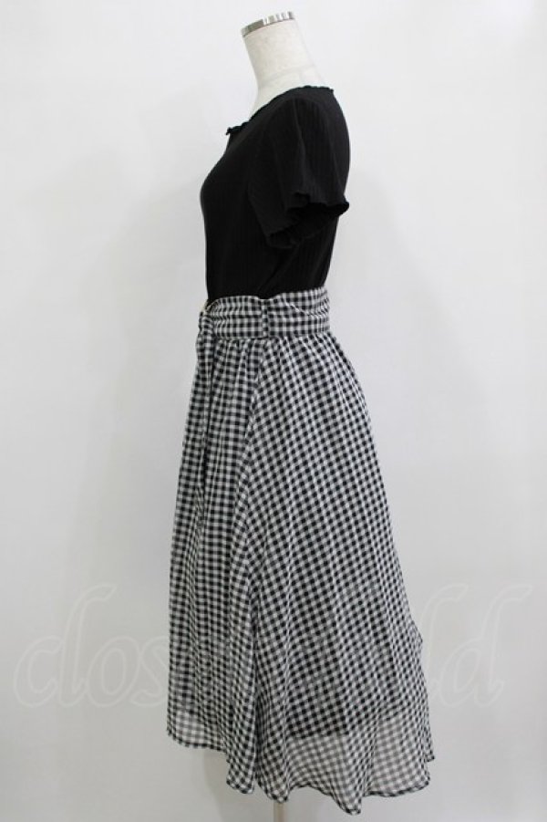 画像2: axes femme / ベルト付ドッキングワンピース M ブラック/ギンガム H-25-12-23-1014-AX-OP-NS-ZH (2)