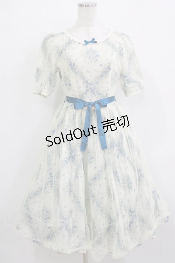 画像1: Innocent World / フラワーチュールワンピース M 生成り/ブルー H-25-12-23-1017-IW-OP-NS-ZH (1)
