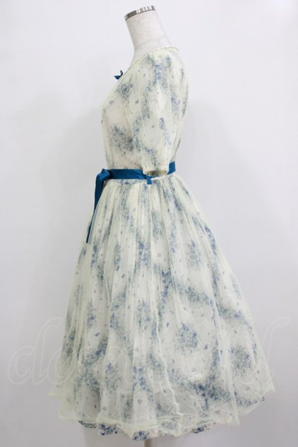 画像2: Innocent World / フラワーチュールワンピース M 生成り/ブルー H-25-12-23-1017-IW-OP-NS-ZH (2)