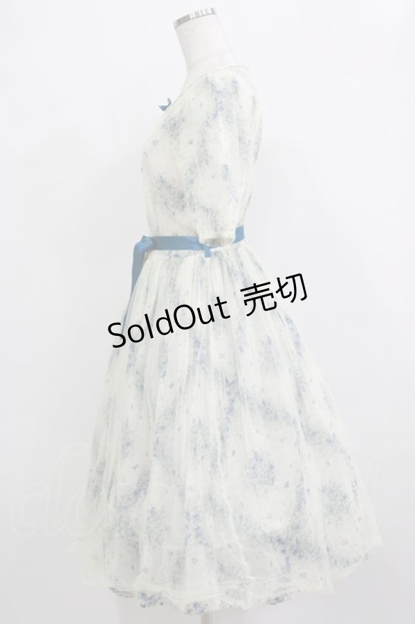 画像2: Innocent World / フラワーチュールワンピース M 生成り/ブルー H-25-12-23-1017-IW-OP-NS-ZH (2)
