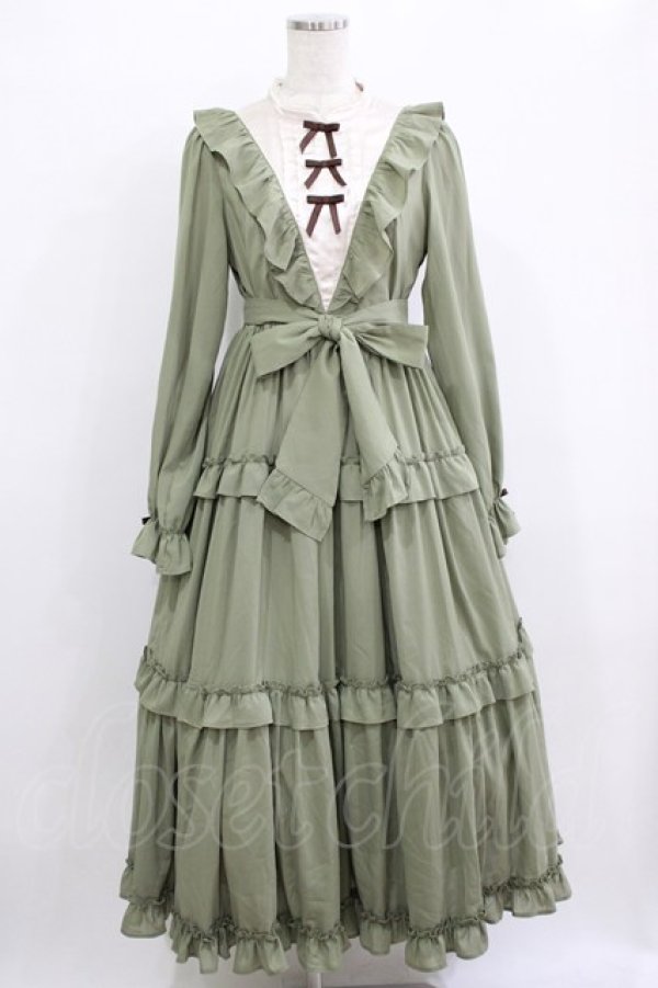 画像1: axes femme kawaii / クラシカルフリルロングワンピ M グリーン H-25-12-23-1020-AX-OP-NS-ZH (1)
