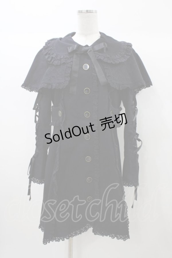 画像1: metamorphose / 刺繍入りケープ付スプリングコート Free ブラック H-25-12-24-049-ME-CO-NS-ZH (1)