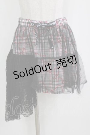 画像: MINT NeKO / バブルネコチェックチュールレイヤードスカート  ピンク×ブラック H-25-12-24-1023-HN-SK-KB-ZH