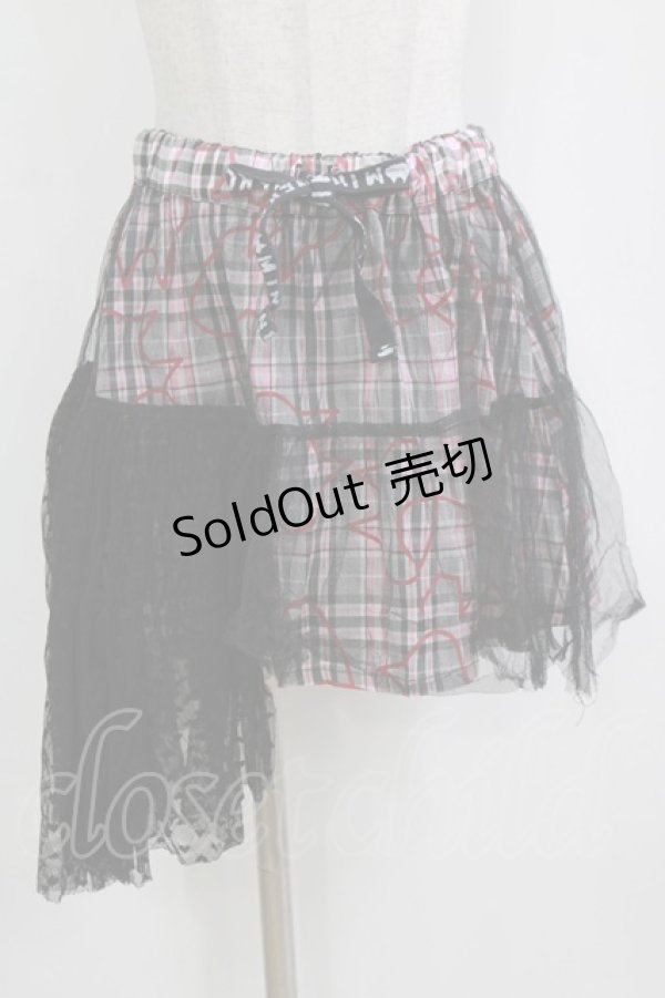 画像1: MINT NeKO / バブルネコチェックチュールレイヤードスカート  ピンク×ブラック H-25-12-24-1023-HN-SK-KB-ZH (1)