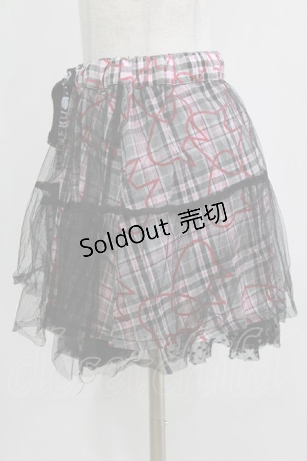 画像2: MINT NeKO / バブルネコチェックチュールレイヤードスカート  ピンク×ブラック H-25-12-24-1023-HN-SK-KB-ZH (2)
