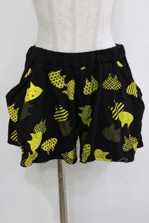 画像: MINT NeKO / 総柄ショートパンツ  ブラック×イエロー H-25-12-24-1029-HN-PA-KB-ZT1228H