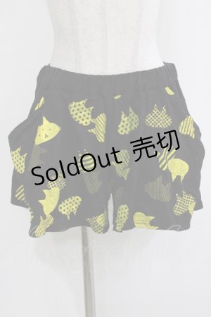 画像: MINT NeKO / 総柄ショートパンツ  ブラック×イエロー H-25-12-24-1029-HN-PA-KB-ZT1228H