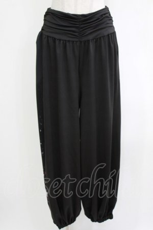 画像: NieR Clothing / プリント切替ギャザーパンツ  黒 H-25-12-24-1034-PU-PA-KB-ZH