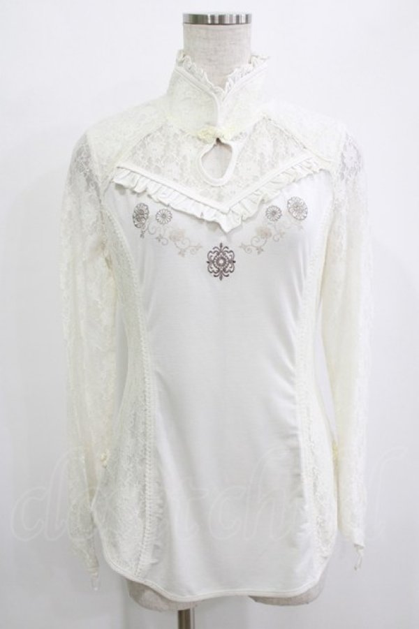 画像1: Ozz oneste / レース切替チャイナトップス  ホワイト H-25-12-24-1035-OO-TO-KB-ZH (1)