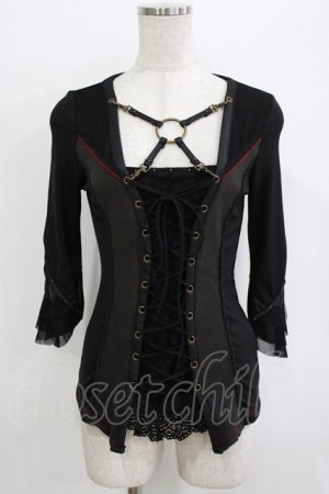 画像: Ozz Croce / ハーネス風編上トップス  ブラック H-25-12-24-1036-OO-TO-KB-ZH