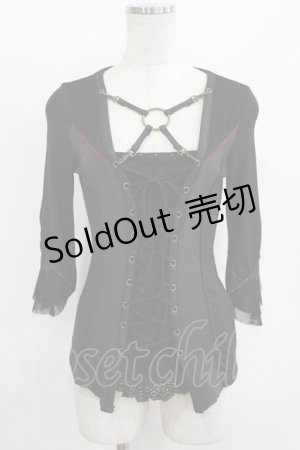 画像: Ozz Croce / ハーネス風編上トップス  ブラック H-25-12-24-1036-OO-TO-KB-ZH