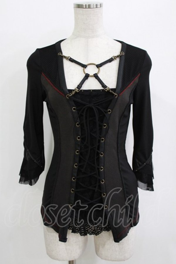 画像1: Ozz Croce / ハーネス風編上トップス  ブラック H-25-12-24-1036-OO-TO-KB-ZH (1)