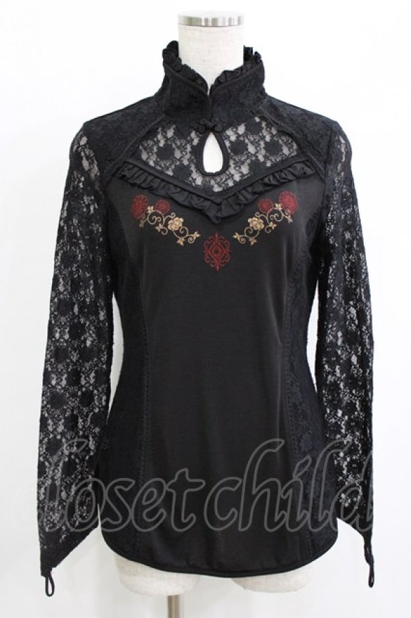 画像1: Ozz oneste / レース切替チャイナトップス  ブラック H-25-12-24-1038-OO-TO-KB-ZH (1)