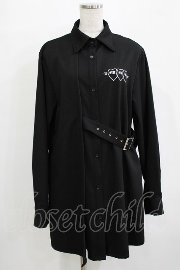 画像1: LISTEN FLAVOR / トリプルハートレイヤードベルトシャツ  ブラック H-25-12-24-1042-PU-OP-KB-ZH (1)