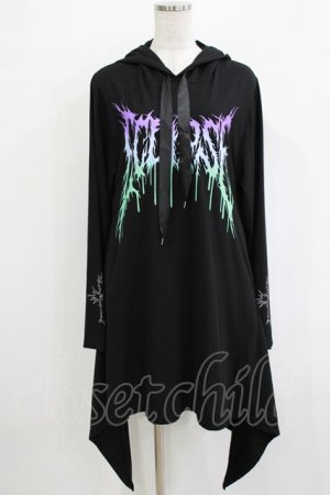 画像: LISTEN FLAVOR / メタルロゴヘムラインパーカーワンピース  ブラック H-25-12-24-1043-PU-OP-KB-ZH