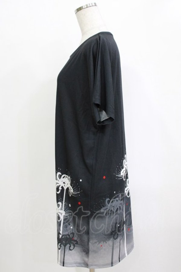 画像2: curiosite / 彼岸花Tシャツワンピース  ブラック H-25-12-24-1045-EL-OP-KB-ZH (2)