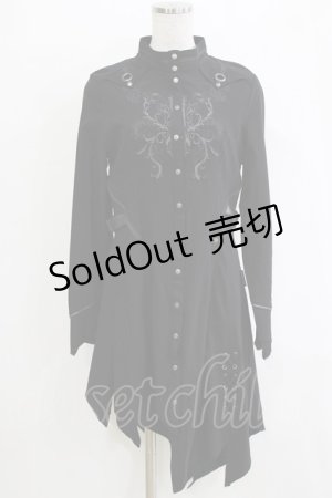画像: Ozz Croce / 刺繍イレギュラーロングシャツ  ブラック H-25-12-24-1047-OO-BL-KB-ZH