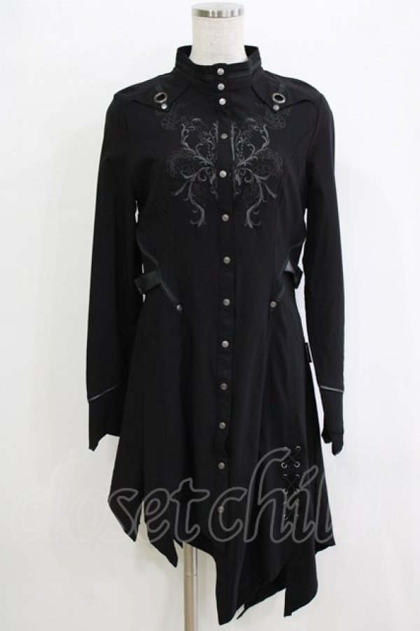 画像1: Ozz Croce / 刺繍イレギュラーロングシャツ  ブラック H-25-12-24-1047-OO-BL-KB-ZH (1)