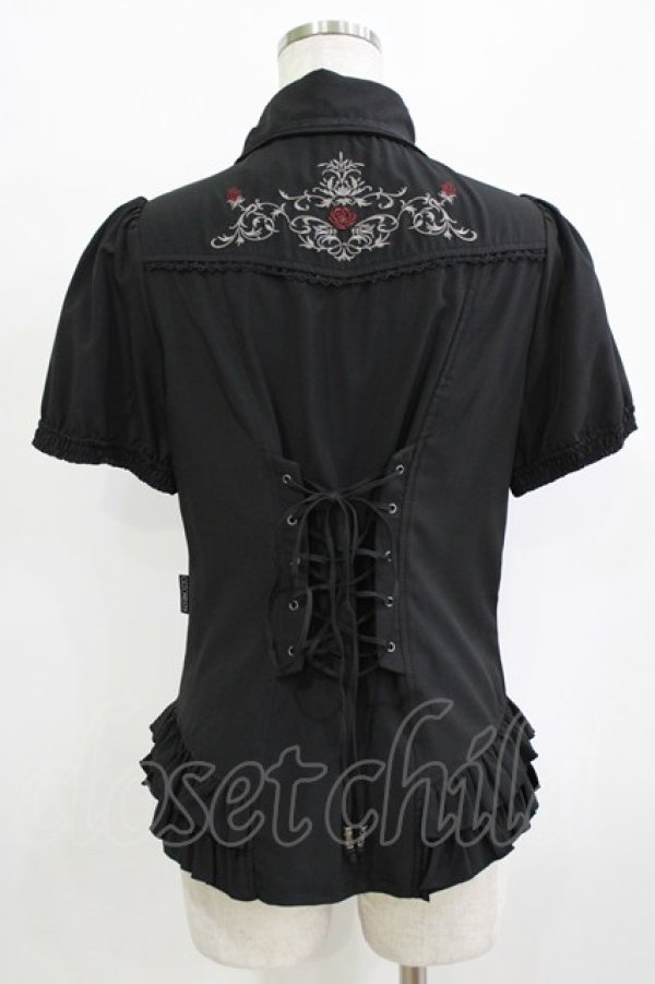 画像3: Ozz oneste / 薔薇刺繍タックフリルブラウス  ブラック H-25-12-24-1054-OO-BL-KB-ZH (3)